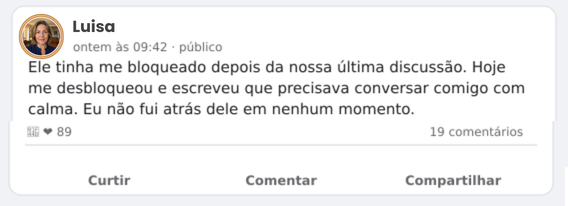 Relato enviado por uma cliente