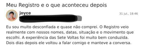 Mensagem recebida após o Registro
